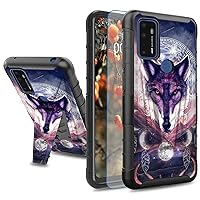 for AT&T Radiant Max 5G/Cricket Dream 5G/Cricket Innovate 5G Case with Tempered Glass Screen Protector, Dual Layer Built-in Kickstand Shockproof Protective Rugged Case, Dream Catcher Wolf