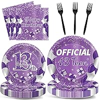 25 Guests Purple Official Teenager Birthday Decor 13th Birthday Plates Napkins Forks Set Disposable Official Teenager 13th Tableware Paper Plates Dinnerware Decorations