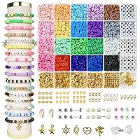 Redtwo 3400 Pcs Clay Beads Bracelet Making Kit, Friendship Bracelet Kit for Jewelry Making, Flat Polymer Heishi Beads with Charms, Gifts Crafts Set for Girls Ages 6-12