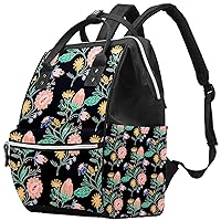 Embroidery Ethnic Floral on Black Diaper Bag Backpack Baby Nappy Changing Bags Multi Function Large Capacity Travel Bag
