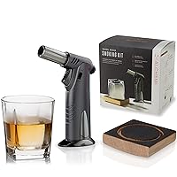 Alchemi Board Kit for Infusing Drinks-American Oak Whiskey Barrel Wood Smoke-Includes Glass and Torch, 3 Piece Set