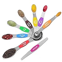 8 Piece Stainless Steel Measuring Spoons Set, Including 7 Double Sided Magnetic Measuring Spoons, 1 Leveler for Dry and Liquid Ingredients, Fits in Spice Jar