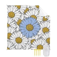 Chrysanthemum Beach Blanket Large with Stakes Waterproof Sandproof,Foldable Beach Mat with Corner Pockets for Outdoor Travel Camping Hiking Picnic Essentials,Blue White Yellow Flower Floral 95