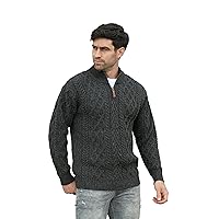 Aran Crafts Men's Irish Soft Cable Knitted Zip Neck Jacket (100% Merino Wool)