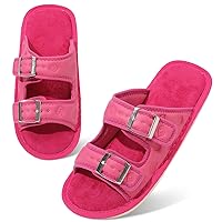 JOINFREE Slippers for Women Ladies Cushion House Slippers Double Buckle Adjustable Slip On Slides Flat Sandals Casual Shoes Non Slip Rubber Sole Indoor Outdoor