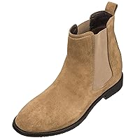 CALTO Men's Invisible Height Increasing Elevator Shoes - Suede Leather Slip-on Chelsea Boots - 2.9 Inches Taller
