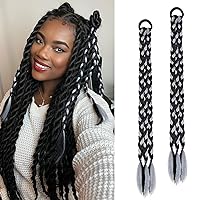 Dreamlover Braided Ponytail Extensions with Hair Ties for Women, Mix Colors Braiding Hairpieces, 2 Tone Colorful Cool Stylish, Black and Grey, 2 Pieces, 18 inches