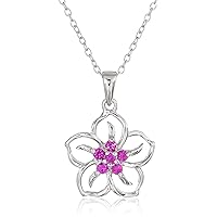 Amazon Essentials Genuine or Created Gemstone Birthstone Flower Pendant Necklace with Chain in Sterling Silver, 18