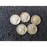 5 Various Mint Marks Mercury Dimes VG-08 and better