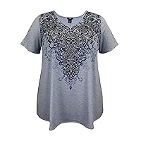 LEEBE Women and Plus Size Short Sleeve Printed Swing Tunic Top (Small-5X)
