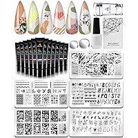 12 Colors Nail Stamping Polish Gels+5Pcs Stamp Print Templates+1 Peel Off Nail Tape Stamp Latex+1 Stamper with Scraper, Stamping Nail Polish Art Set Manicure Gift Collection