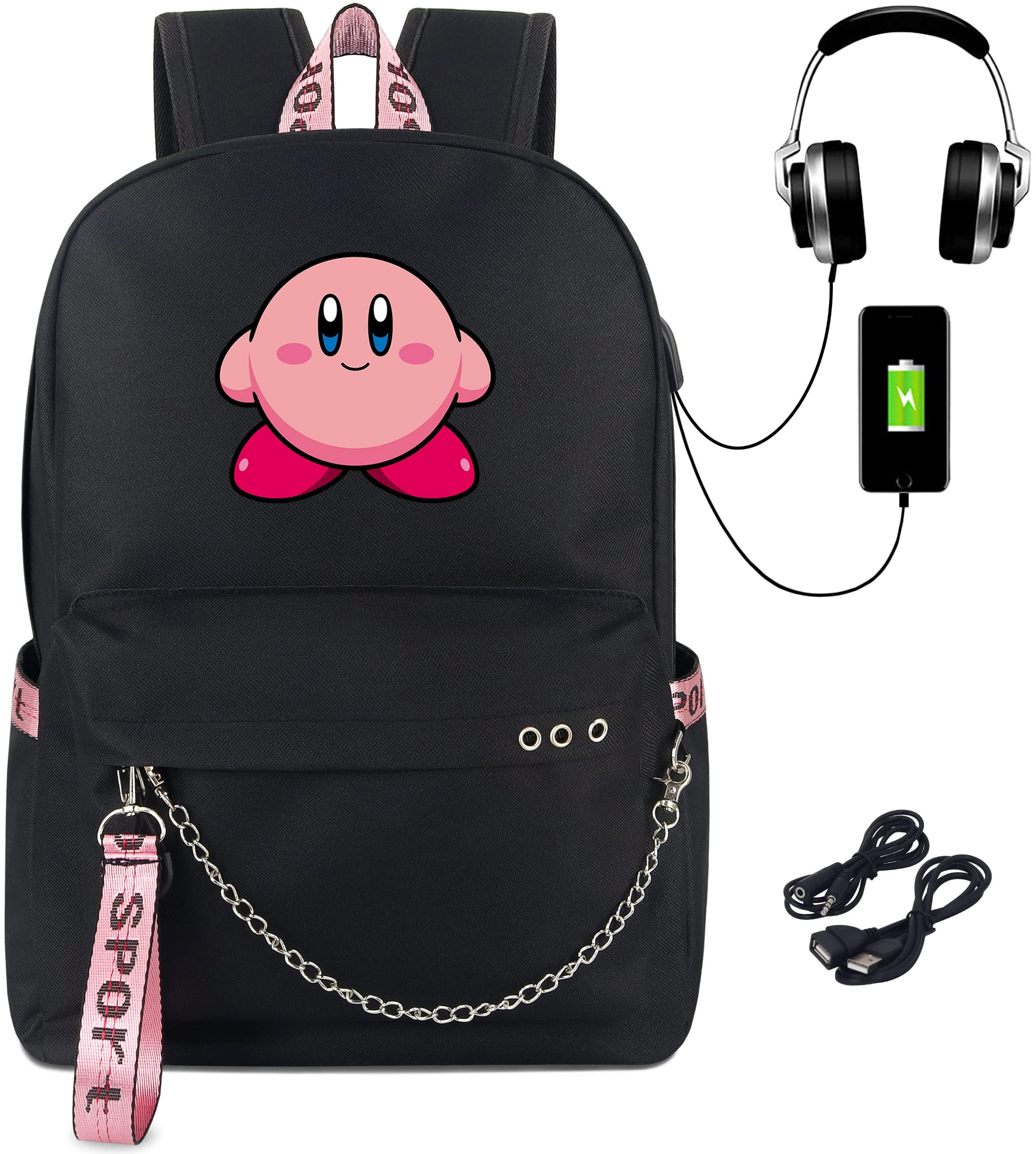 Roffatide Anime Backpack Book Bag Laptop School Bag with USB Charging Port and Headphone Port