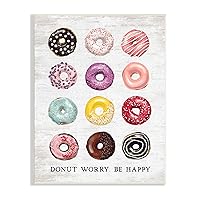 Stupell Industries Donut Worry Be Happy Pun Glazed Farmhouse Desserts, Designed by Lettered and Lined Wall Plaque, 10 x 15, Multi-Color