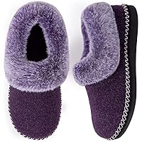 EverFoams Women's Luxury Wool Memory Foam Slippers with Fluffy Faux Fur Collar and Indoor Outdoor Sole