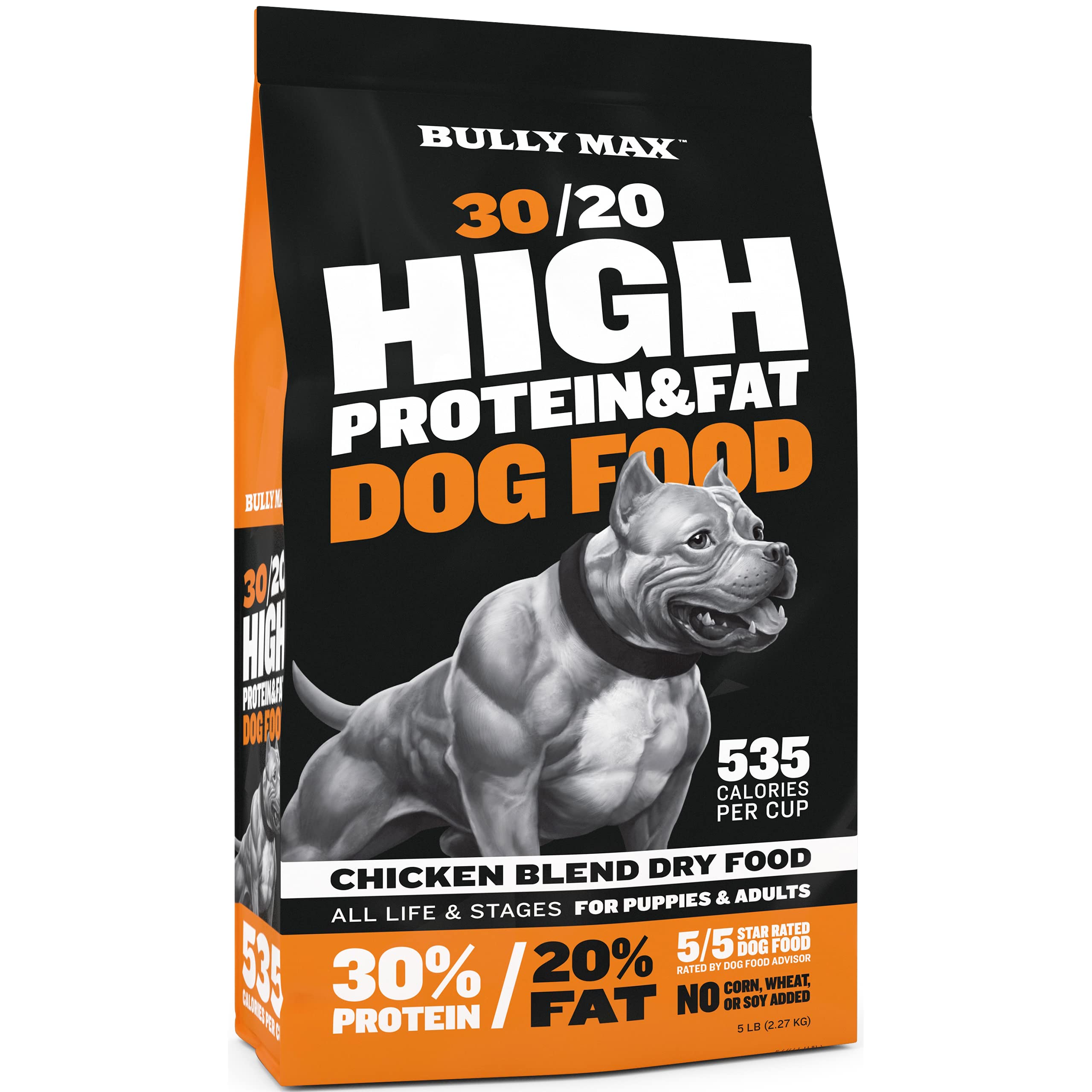 Bully Max High Performance Super Premium Dog Food. for All Ages (for Puppies & Adult Dogs). 535 Calories Per Cup. for Muscle, Size, Growth, and Wei...