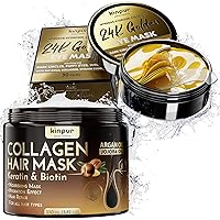 KINPUR Gold Eye Patches and Hair Mask Bundle - 30 Pairs of Under Eye Patches for Puffy Eyes, Dark Circles, Eye Bags and Hair Mask for Dry and Damaged Hair