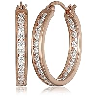 Amazon Essentials Sterling Silver Cubic Zirconia Medium Round Hoop Earrings (3/4 cttw) (previously Amazon Collection)