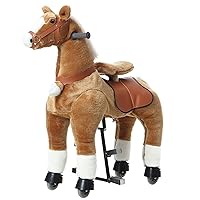 Ride on Horse Toys, Kids Riding Horse Toys Ride on Toys for 6-14 Years Old, Premium Plush Animals Toys Walking Horse with Wheels (Brown, 31.5