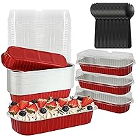 Aluminum Baking Pans With Lids, 30PCS 6.8OZ 200ML Rectangle Disposable Cupcake Containers Mini Cake Pans With Lids Loaf Pans Mini Aluminum Pans with Lids for Mothers Day Gifts Wedding, Red