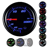 Turbo Boost Gauge Kit Vacuum 30 PSI Tinted 7 Color - Includes Mechanical Hose & T-Fitting - Black Dial- for Car&Truck - 55mm