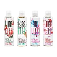 #LubeLife Four Course Dessert Force, Includes Water-Based Flavored Lubricants, Strawberry, Watermelon, Mint Chocolate Chip, Cotton Candy, Made Without Added Sugar, Non-Staining, 8 Fl Oz