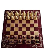 New Big Handmade Wooden Chess Set Hazel Wood Hand lathed Chess Pieces Flower handcarved Chessboard Box Backgammon Checkers Draughts Educational Board Game (Red)