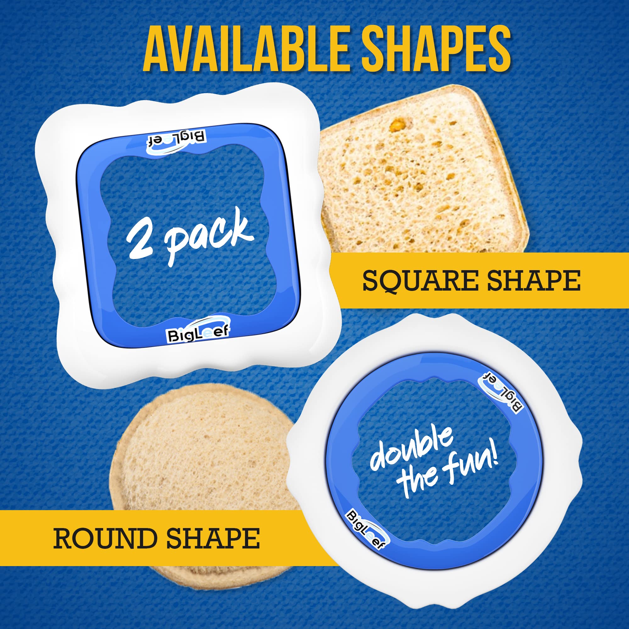 2 PK Sandwich Cutter, Sealer and Decruster for Kids - Make Round and Square DIY Pocket Sandwiches - Non Toxic, BPA Free, Food Grade Mold - Durable, Portable, Easy to Use and Dishwasher Safe by BigLeef