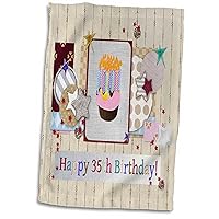 3D Rose Collage of Stars-Cupcake-and Candle-Happy 35Th Birthday Hand Towel, 15