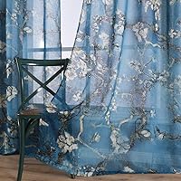 Taisier Home Chinese Style Plum Blossom Sheer Curtain Artistic Print Curtains 84 Inches Long for Living Room,Personalized Pattern Curtains 2 Panels Set（Grommet Top Style）