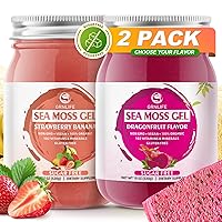 Sea Moss Gel Organic Raw (18oz+18oz), Wildcrafted Superfood Irish Seamoss Gel, Rich in 102 Vitamins & Minerals, Nutritional Supplement for Immune Support, (Strawberry Banana + Dragonfruit)