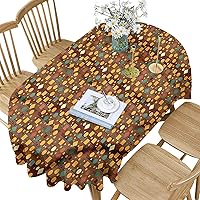 Geometric Polyester Oval Tablecloth,Stars Disc Shape Abstract Pattern Printed Washable Indoor Outdoor Table Cloth,60x104 Inch Oval,for Kitchen Dinning Tabletop Decoration