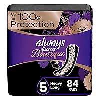 Always Discreet Boutique Adult Incontinence & Postpartum Pads For Women, Size 5, Heavy Absorbency, Regular Length, 28 Count x 3 Packs (84 Count total)