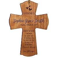 LifeSong Milestones Personalized Date of Baptism Gifts for baby Boys and Girls Christening Wall Cross gift for Godchild Godson Goddaughter for First Holy Communion 4”x 6” I Promise (Cherry)