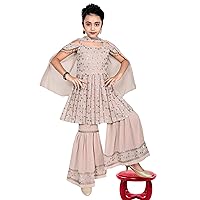 Kids Baby Girls Indian Ethnic Kurta Plazzao Dress Set, Fine Georgette Fabric, Embroidery and Sequin Work