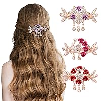 Molans 3pcs Rhinestone Crystal Hair Clips Rose Flower Style Crystal for Thin Hair Hair Claw Clips for Women and Girls(Three/Four/Five Rose Flowers,purple/red/pink)