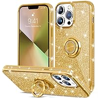 Thomo Compatible with iPhone 13 Pro Case 6.1inch,[Bling Kickstand] Cute Glitter Slim Bumper Diamond Cover Ring Holder Full-Body Protective Phone Case for iPhone 13 Pro Women Girls -Gold