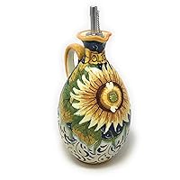 Italian Ceramic Art Pottery Hand Painted Dispenser Oil Cruet Sunflower Made in ITALY Tuscany