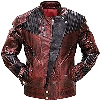 Mens Guardians Superhero Distressed Maroon Star Cosplay Costume Leather Biker Jacket