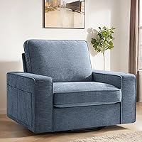 COHOME 360-Degree Swivel Accent Chair, Modern Oversized Club Arm Chair with Side Pockets, Classic Style Single Sofa Chair for Living Room, Bedroom(Blue)
