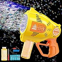 Roberly Bubble Machine Gun - 57 Holes Rechargeable Bubble Guns for Kids Ages 4-8, Bubble Blaster Blower with LED Light More Bubble Solution, Boy Girl Bubble Gun Toys for Outdoor Party Birthday, Yellow