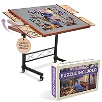 Jigsaw Puzzle Table/Rolling Puzzle Desk - 1500 Piece Puzzle Board with Bonus Puzzle/Portable Jigsaw Puzzle Tables with Drawers and Legs - Height Adjustable for Adults and Kids
