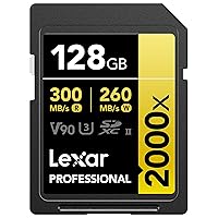 Lexar 128GB Professional 2000x SDXC Memory Card, UHS-II, C10, U3, V90, Full-HD & 8K Video, Up To 300MB/s Read, for DSLR, Cinema-Quality Video Cameras (LSD2000128G-BNNNU)