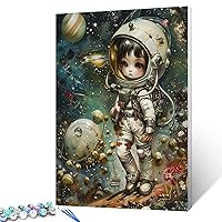 Female Astronaut in Planets Paint by Numbers Kits with Brushes and Acrylic Pigment on Canvas Painting for Adults,Fashion Women/Girl Picture for Home Wall Decor Nordics Gift 16''x20'' inch(DIY Framed)