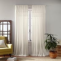 Elrene Home Fashions Calypso Boho Hand-Knotted Macrame Tassel Semi-Sheer Cotton Rod-Pocket Window Curtain Panel, 52 inches by 95 inches, Ivory