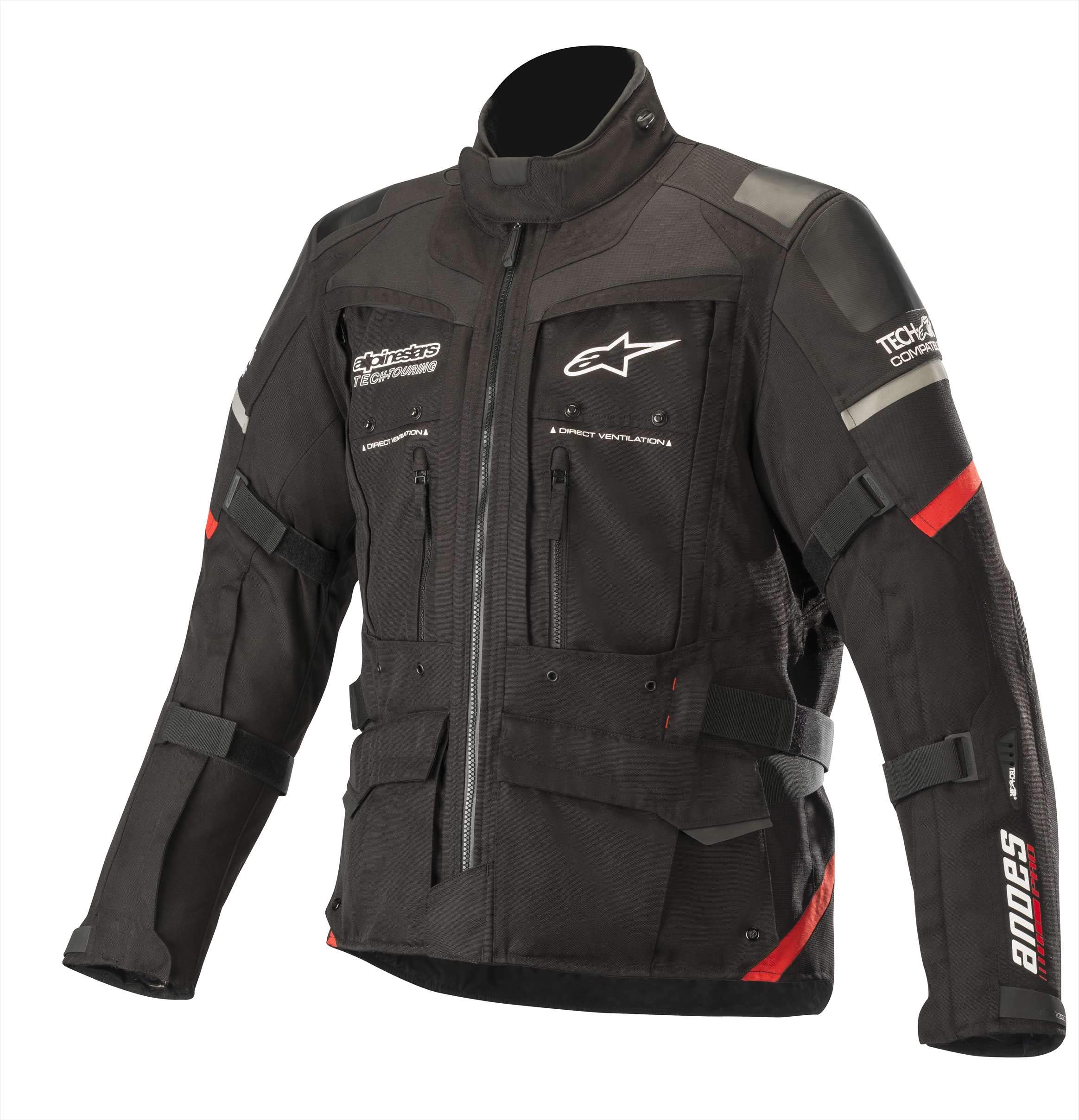 Alpinestars Men's Andes Pro Drystar Waterpoof All-Weather Touring Motorcycle Jacket Tech-Air Compatible, Black/Red, Large