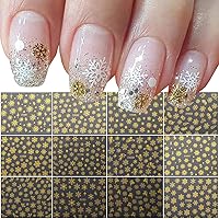 Christmas Nail Art Sticker Decals 3D Snowflake Designer Exquisite Golden Silver White Nail Art Supplies Snowflakes Luxurious Winter New Year Nails Decoration Design DIY Acrylic Nail Art,1 Large Sheets