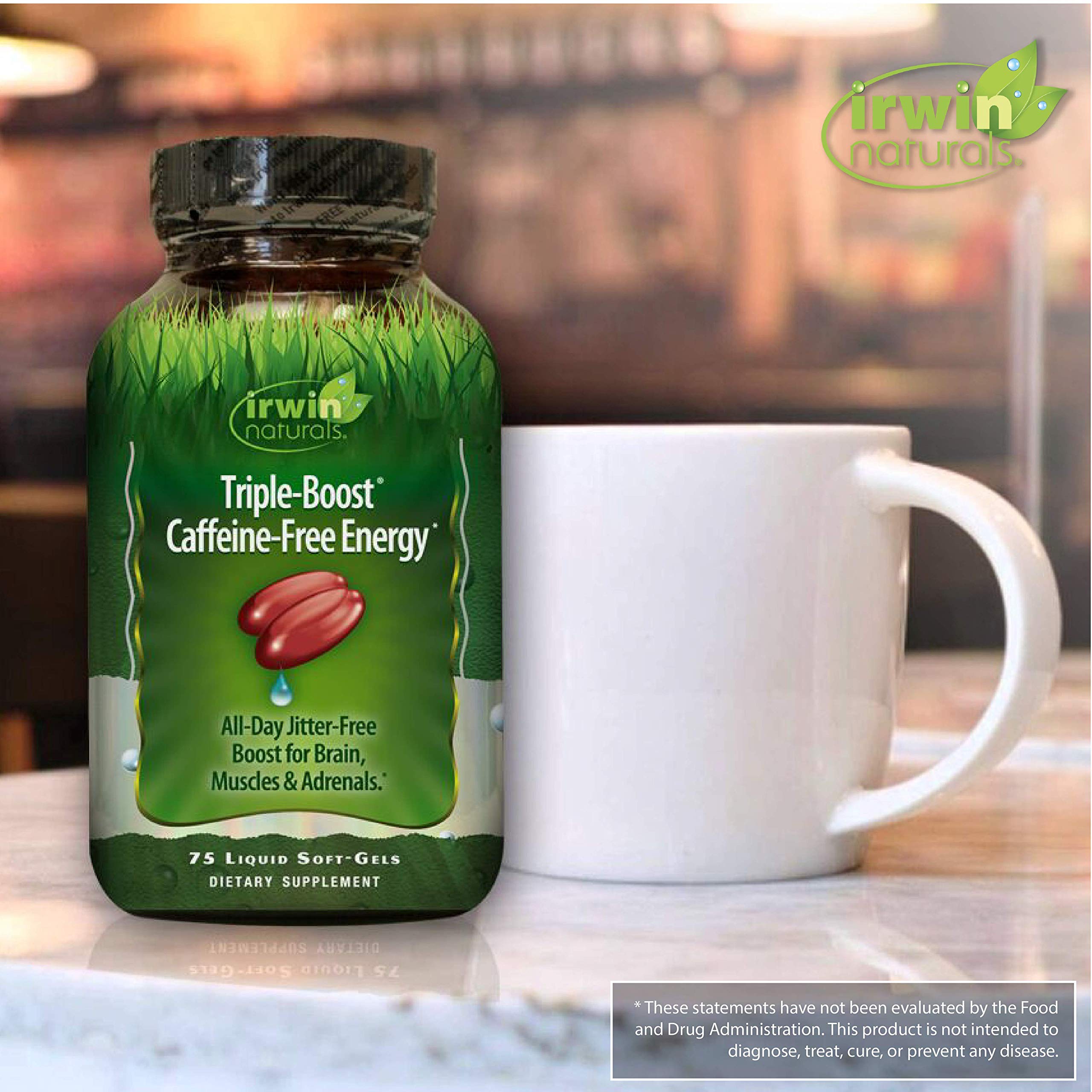 Irwin Naturals Triple-Boost Caffeine-Free Energy - Lasting, Jitter-Free Focus - Brain Boosting Nootropic - 75 Liquid Softgels (Pack of 2)