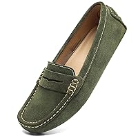 Osslue Women's Suede Leather Casual Penny Loafers Retro Ladies Moccasins Driving Mocs Comfort Slip-On Fashion Boat Shoes Classic Flats