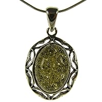 BALTIC AMBER AND STERLING SILVER 925 DESIGNER GREEN PENDANT NECKLACE - 10 12 14 16 18 20 22 24 26 28 30 32 34 36 38 40