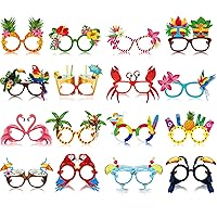 32 Packs Luau Party Glasses Hawaiian Funny Sunglasses Paper Glasses Frame Tropical Fancy Dress Props Photo Booth Props for Summer Party Supplies Kids Beach Themed Party Favors